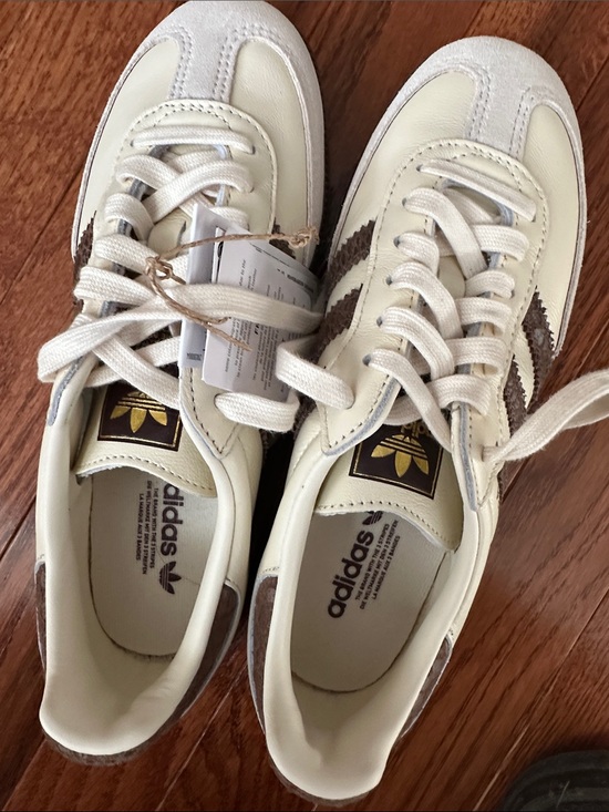 adidas Shoes - adidas Cream and Brown Low-Top Retro Samba Sneakers
